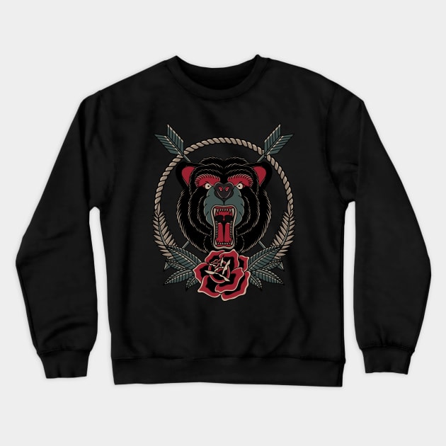 Roaring bear traditional tattoo style Crewneck Sweatshirt by MEJIKU